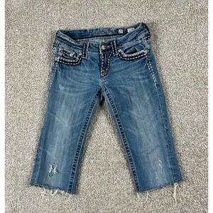 Miss Me Jeans Womens 25 Blue Crop Capris Embellished Pockets Stretch Denim‎